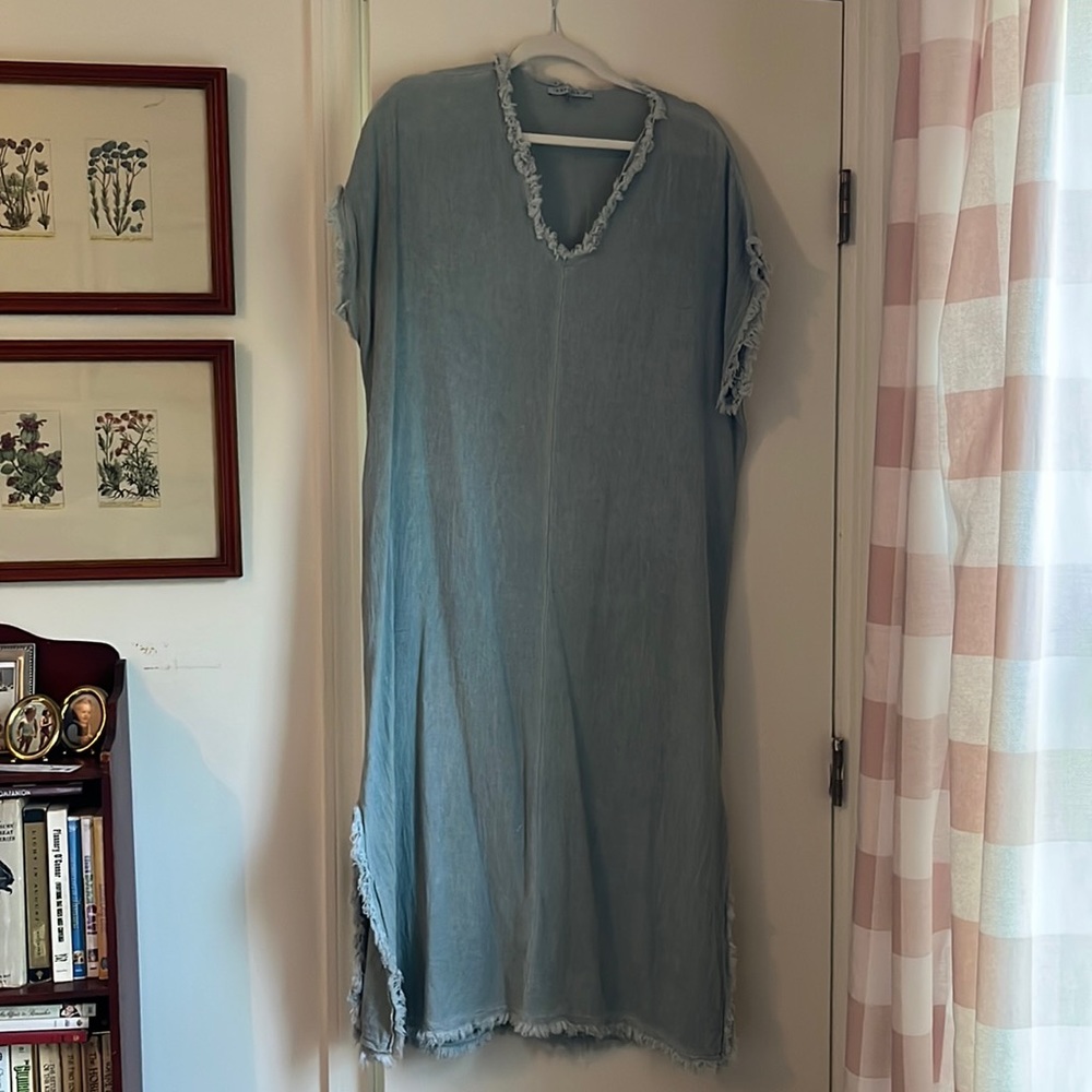 Tempo Paris sea green natural linen long dress.